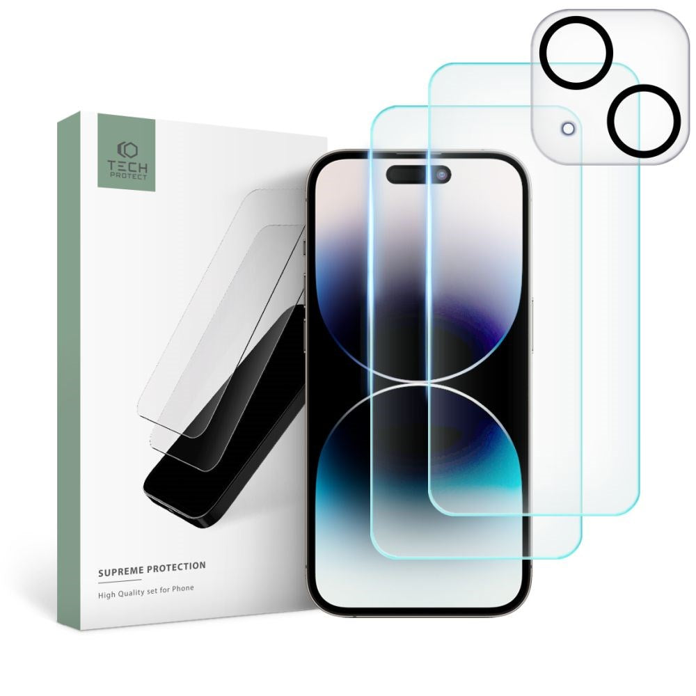 iPhone 15 Plus Tech-Protect Supreme Protection Set w. Screen Protection and Camera Lens Protection - Transparent