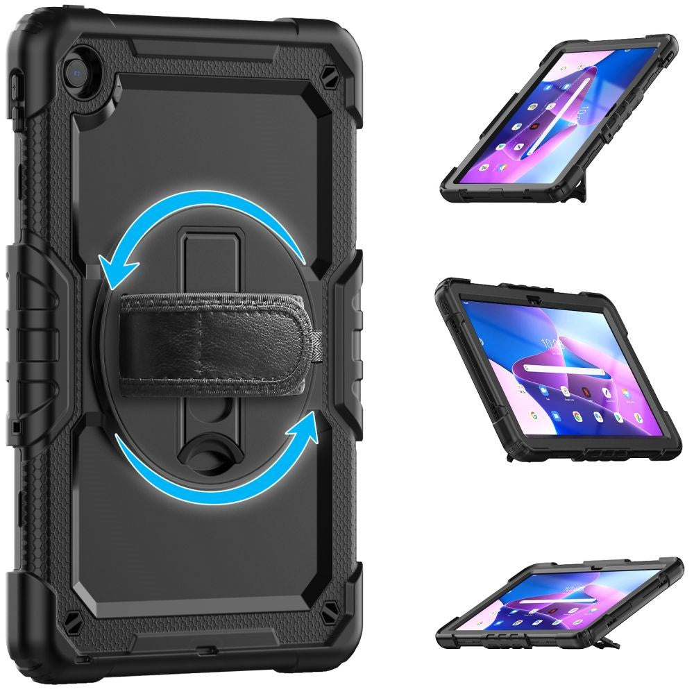 Lenovo Tab M10 Plus (3. Gen) 10.6" (TB-125F/128F) Tech-Protect Solid360 Tough Case w. Protective Film, Hand Holder & Shoulder Strap - Black