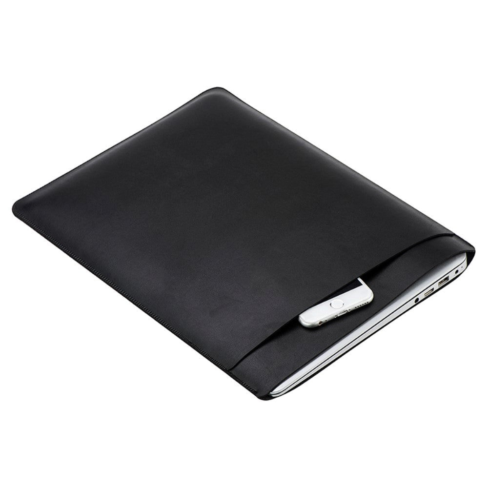 SOYAN MacBook / Laptop 13" Leather Sleeve w. Pocket (33 x 24 cm) - Black