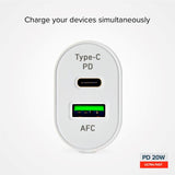 SBS 20W Fast Wall Charger with USB-C PD & USB-A AFC - White