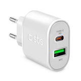 SBS 20W Fast Wall Charger with USB-C PD & USB-A AFC - White