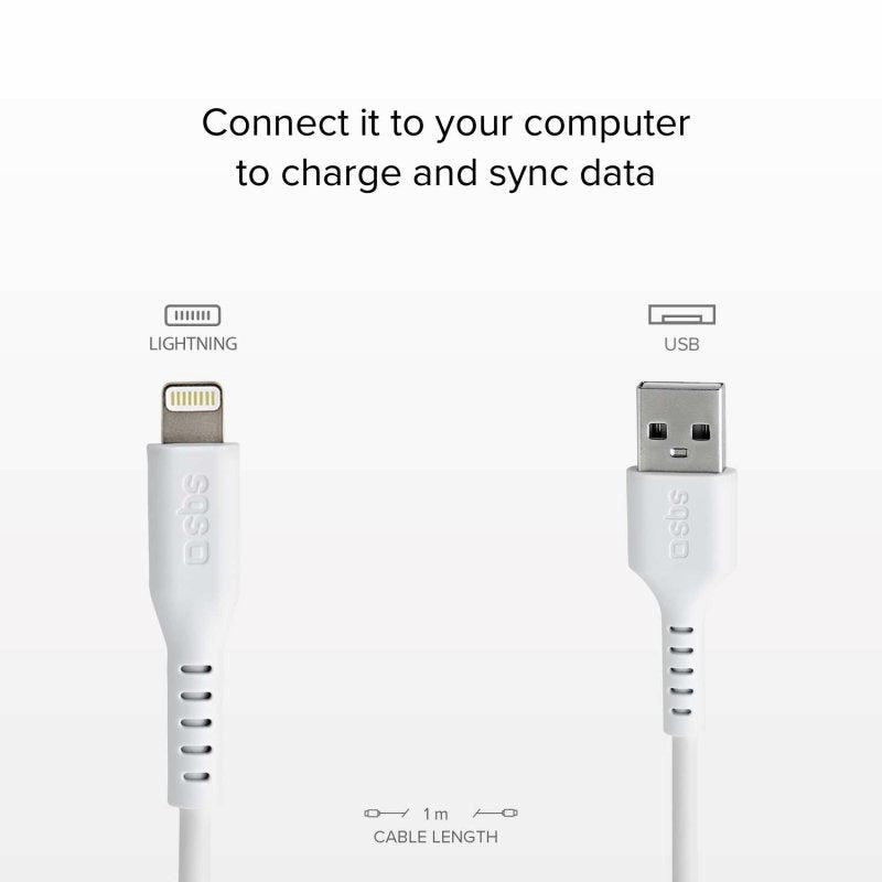 SBS USB-A to Lightning Cable - 1 Meter - MFI - 480 Mbit/s - White