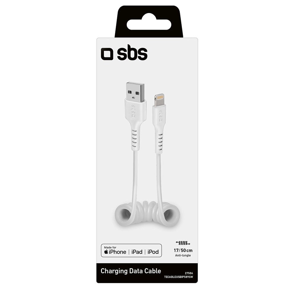 SBS USB-A to Lightning Phone Cord Cable - Max 0.5 Meter - MFI - 480 Mbit/s - White