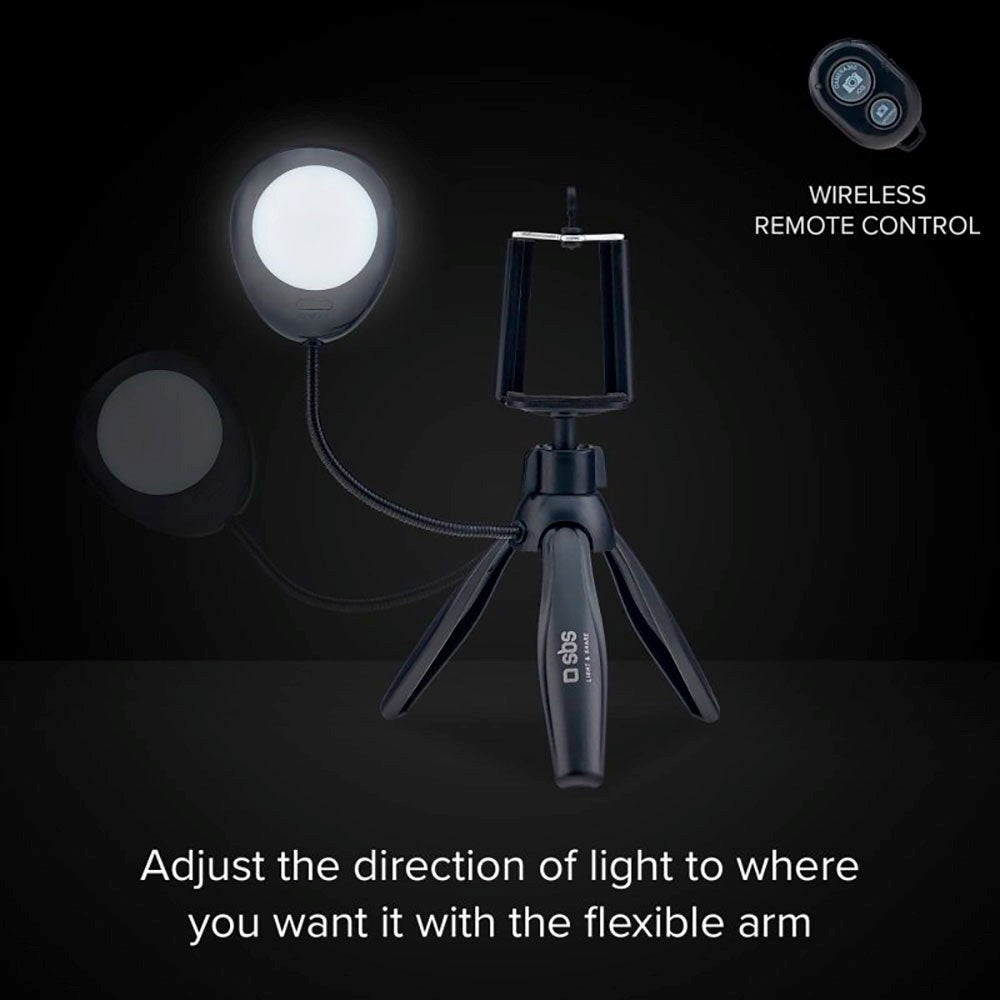 SBS Selfie Tripod for Smartphone with Light - Max Mobile: 55 - 85mm - Black