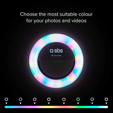 SBS Selfie Ring Light Mini w. Multicolor Light for Smartphone - Black