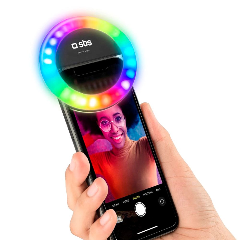 SBS Selfie Ring Light Mini w. Multicolor Light for Smartphone - Black