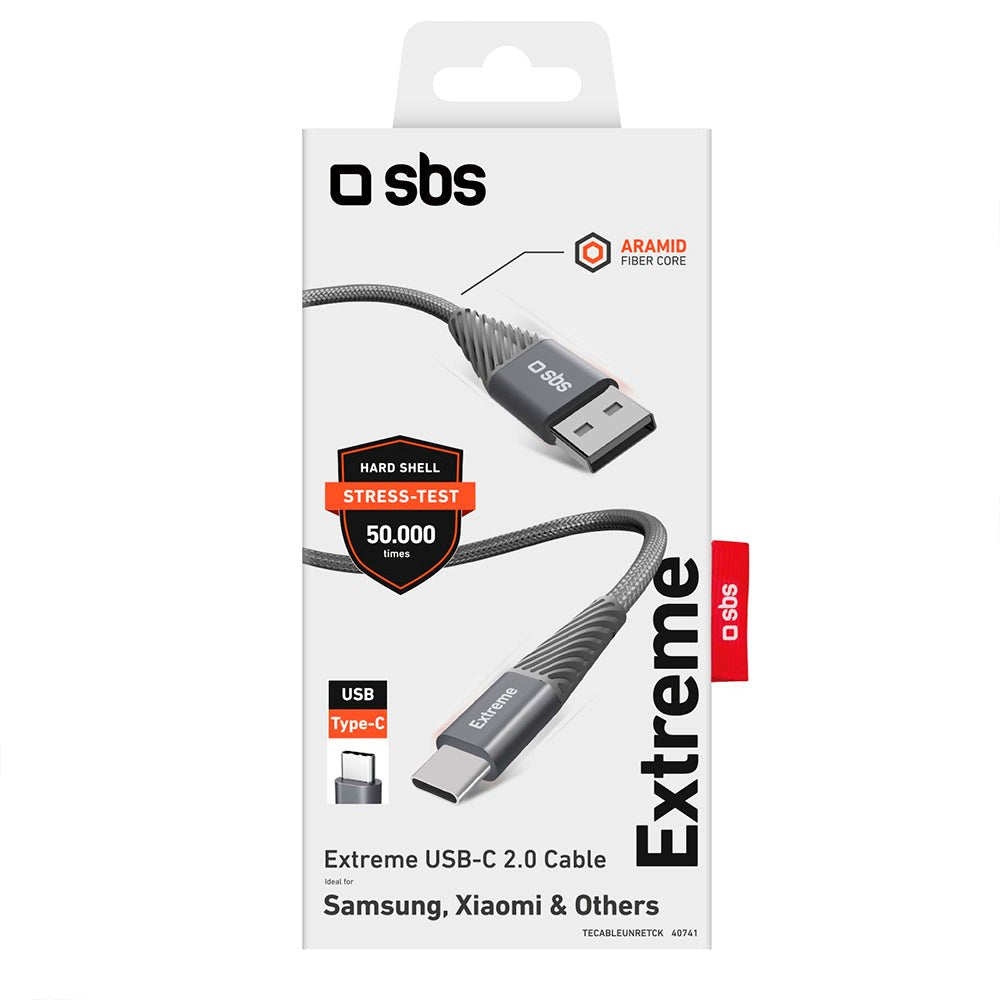 SBS Extreme Collection USB-A to USB-C Braided Aramid Fiber Cable - 1.5 Meter - 480 Mbit/s - Black