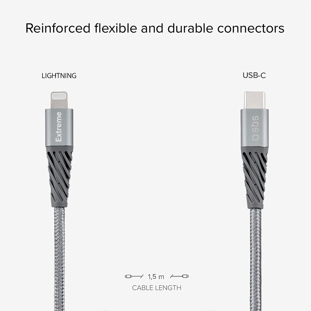 SBS Extreme Collection USB-C to Lightning Braided Aramid Fiber Cable - 1.5 Meter - 480 Mbit/s - Black