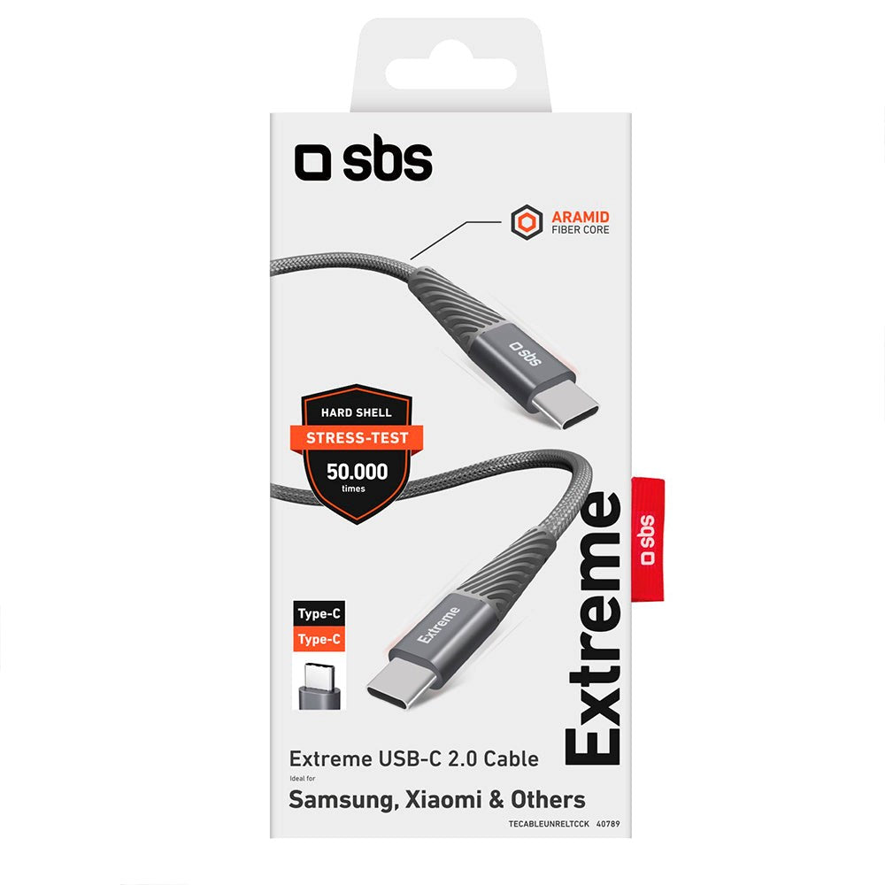 SBS Extreme Collection USB-C to USB-C Braided Aramid Fiber Cable - 1.5 Meter - 480 Mbit/s - Black