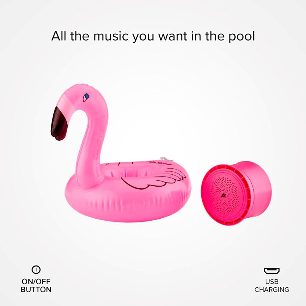 MUSIC HERO Bluetooth Speaker with Inflatable Swimming Ring - Flamingo