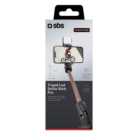 SBS Selfie Stick w. Built-in LED & Tripod - Max Mobile: 60 - 95mm - Black