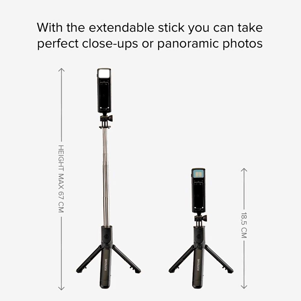 SBS Universal Selfie Stick w. Built-in LED & Tripod - Max Mobile: 60 - 90mm - Black