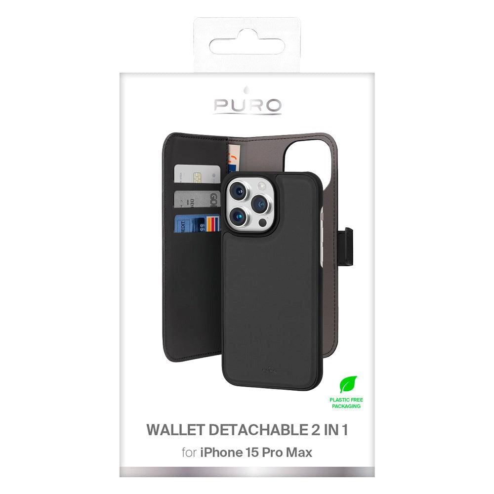 iPhone 15 Pro Max Puro Wallet Case Detachable 2-In-1 - Black