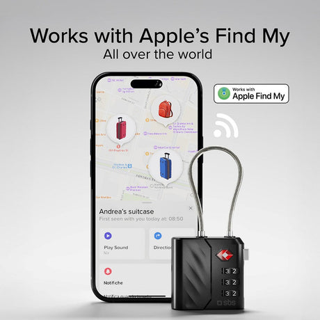 TSA-Padlock Compatible with Apple FindMy - GPS & Bluetooth Tracker - Black