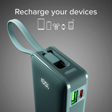 SBS - 20W LCD PowerBank with 1x USB-A & 1x USB-C - 10.000 mAh - Light Blue