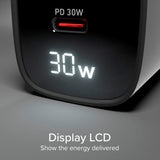 SBS - 30W LCD Wall Charger with 1x USB-A & 1x USB-C - Black