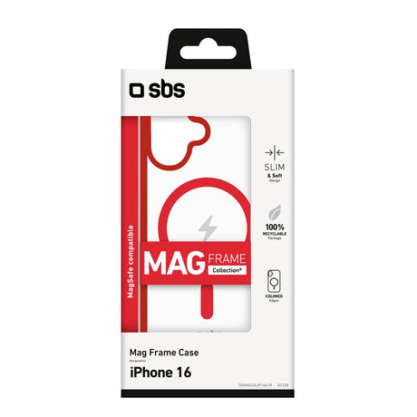 iPhone 16 SBS Mag Frame Case - MagSafe Compatible - Transparent / Red