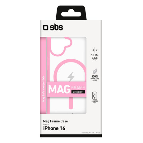 iPhone 16 SBS Mag Frame Case - MagSafe Compatible - Transparent / Pink