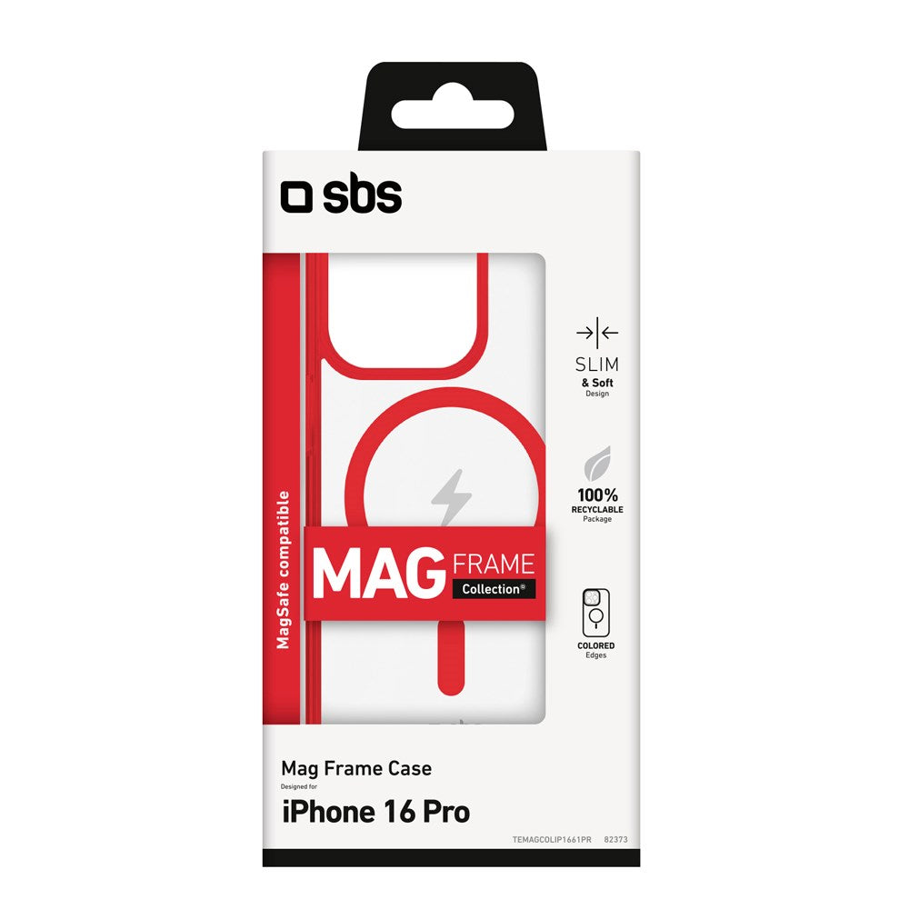 iPhone 16 Pro SBS Mag Frame Case - MagSafe Compatible - Transparent / Red