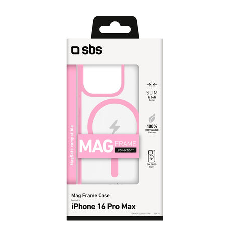 iPhone 16 Pro Max SBS Mag Frame Case - MagSafe Compatible - Transparent / Pink