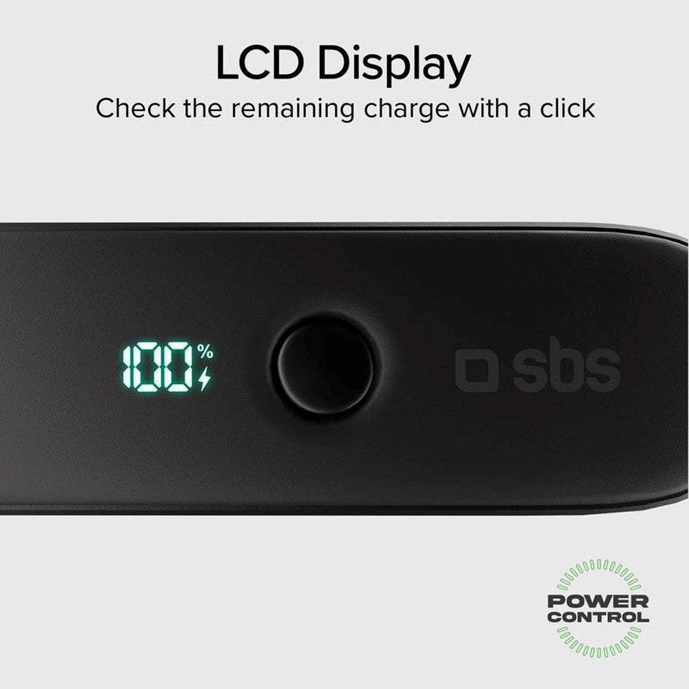 SBS 2-in-1 Hybrid PowerBank & Wall Charger with USB-C Cable - 5000 mAh / 20W - Black