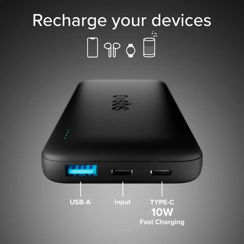 SBS 10,000 mAh Infinity Powerbank 10W with 1 x USB-C & 1 x USB-A - Black