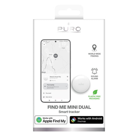 Puro Find Me Mini Dual Smart Tracker - Apple Find My & Android Find Hub - White