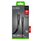 SBS 60W Flat USB-C to USB-C Cable - 1m - Black
