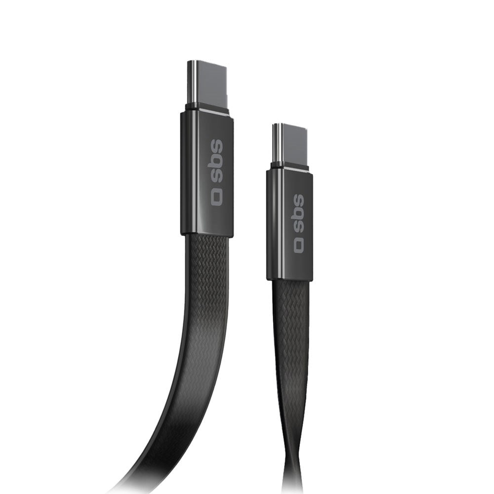 SBS 60W Flat USB-C to USB-C Cable - 1m - Black