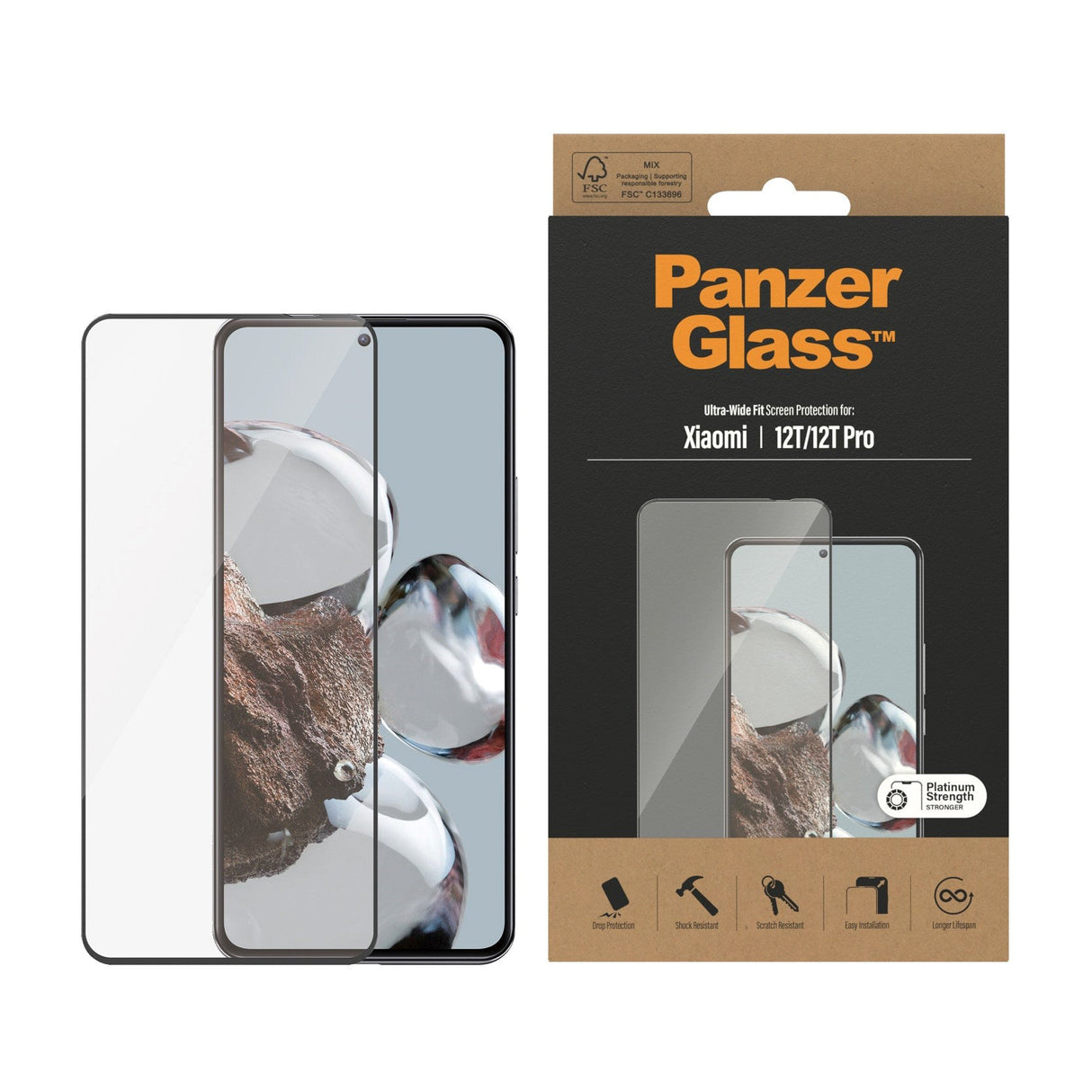 Xiaomi 12T / 12T Pro PanzerGlass Ultra Wide Fit Screen Protector - Platinum Strength - Black Edge