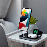 Satechi 15W Magnetic 3-in-1 Wireless Charger Stand - MagSafe Compatible - Black / Gray