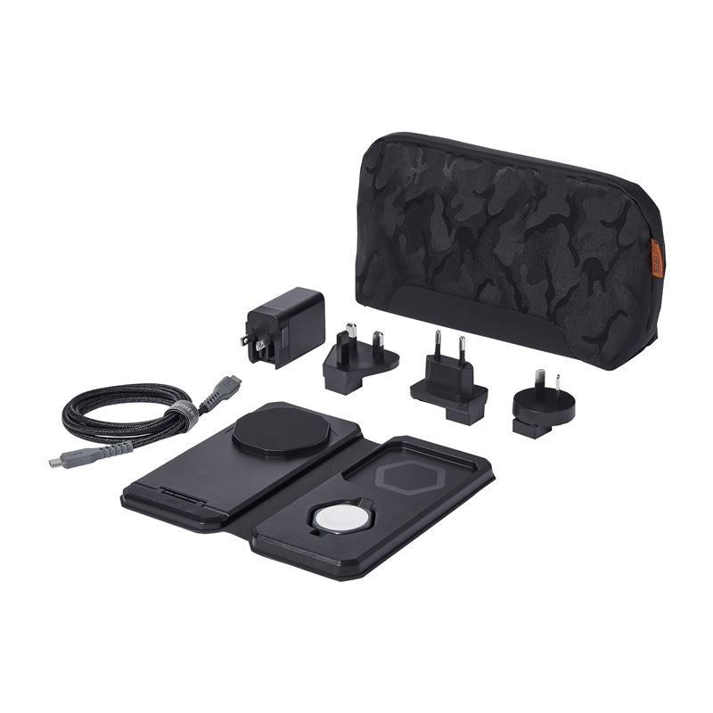 UAG 3-in1 Wireless Travel Charging Station 25W with USB-C to USB-C Cable and Different Plugs - Black / Grey