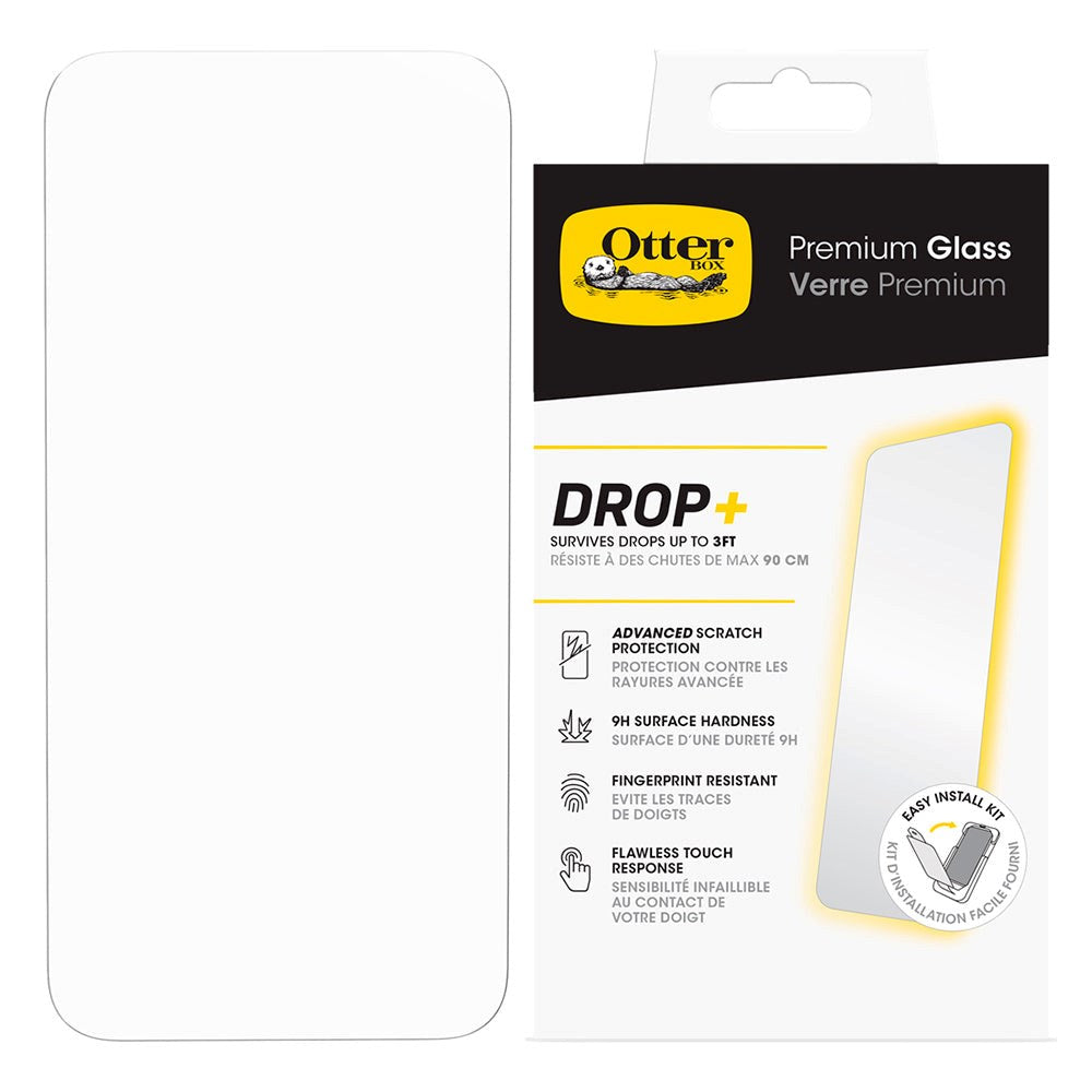 OtterBox Premium Drop+ Defense iPhone 15 Pro Max Screen Protection Glass with Installation Kit - Case-Friendly - Transparent