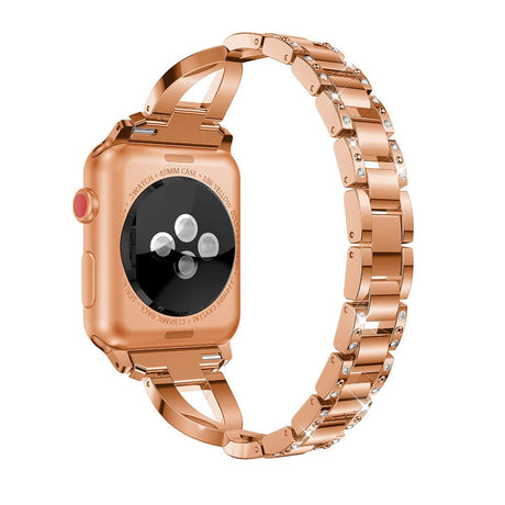 Apple Watch (38/40/SE/41/42mm) Steel Strap w. Rhinestone - Rose Gold