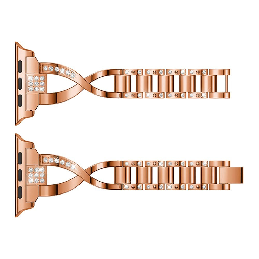 Apple Watch (38/40/SE/41/42mm) Steel Strap w. Rhinestone - Rose Gold