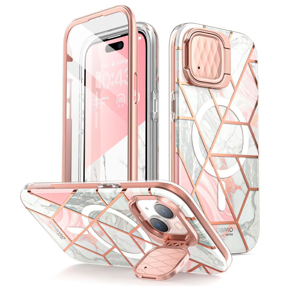 iPhone 15 i-Blason Cosmo Marble Case w. Screen Protector - MagSafe Compatible - Pink