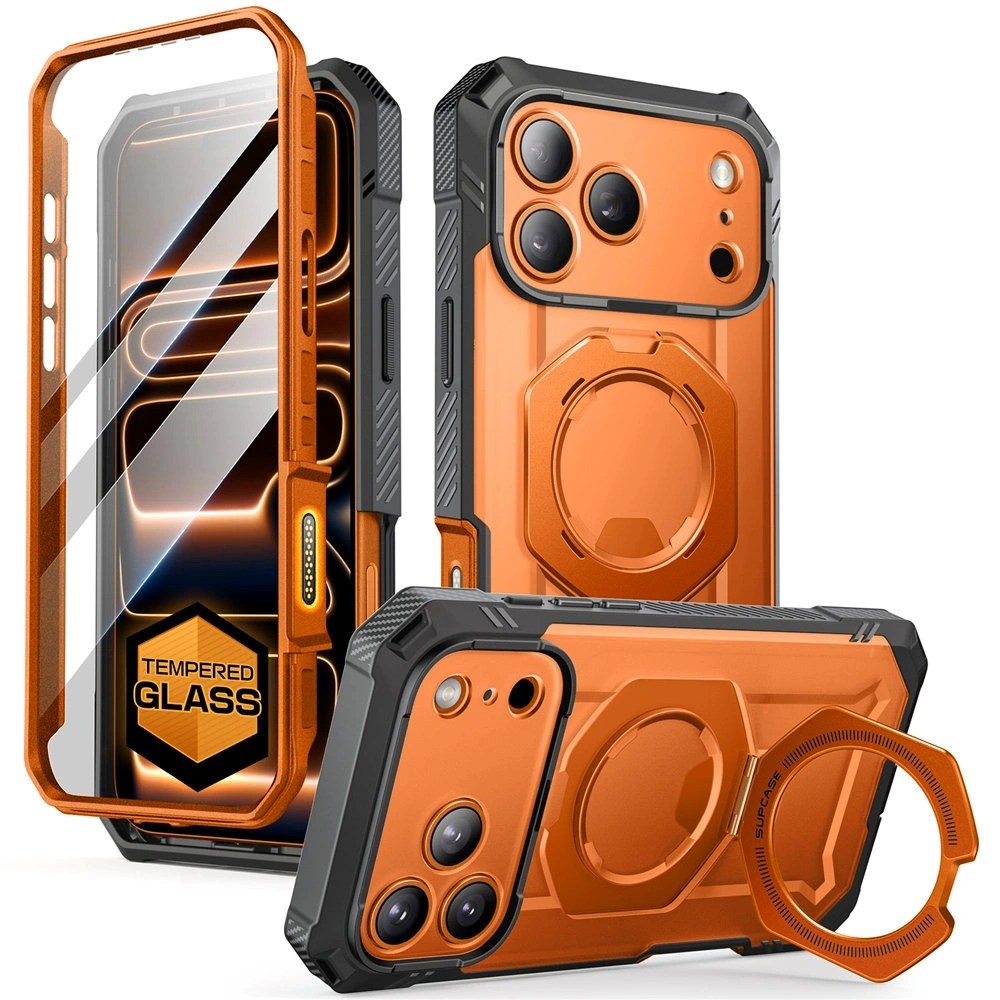 iPhone 17 Pro Max SUPCASE UB GRIB PRO MAG Case w. Screen Protector - MagSafe Compatibel - Transparent / Orange