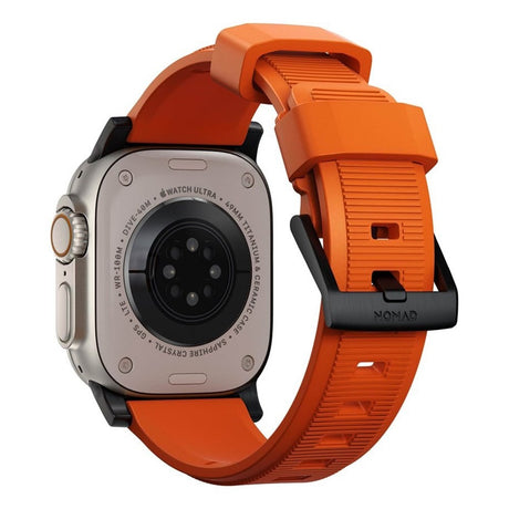 Nomad Apple Watch (42/44/SE/45/46/49mm) Rugged Band Strap - Ultra Orange / Black Hardware