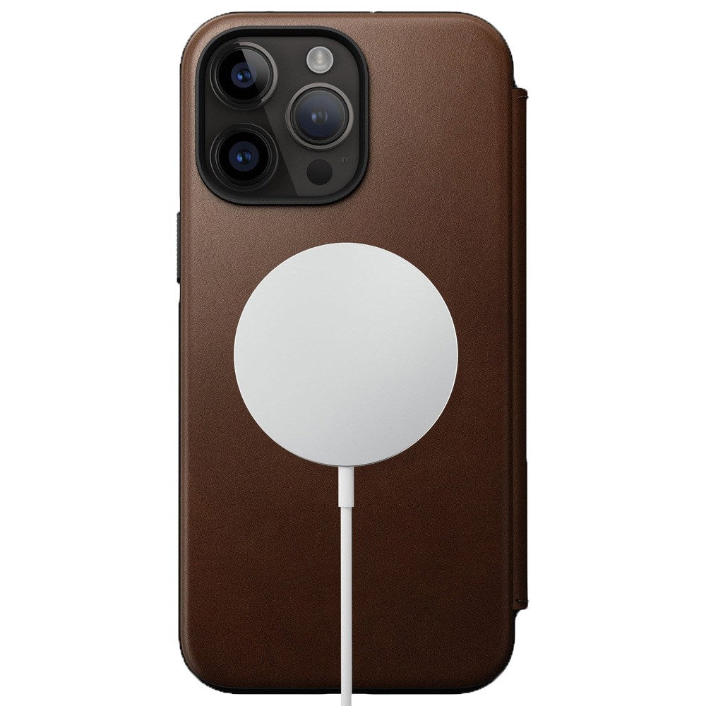 iPhone 14 Pro Max Nomad Modern Leather Folio Case - MagSafe Compatible - Brown