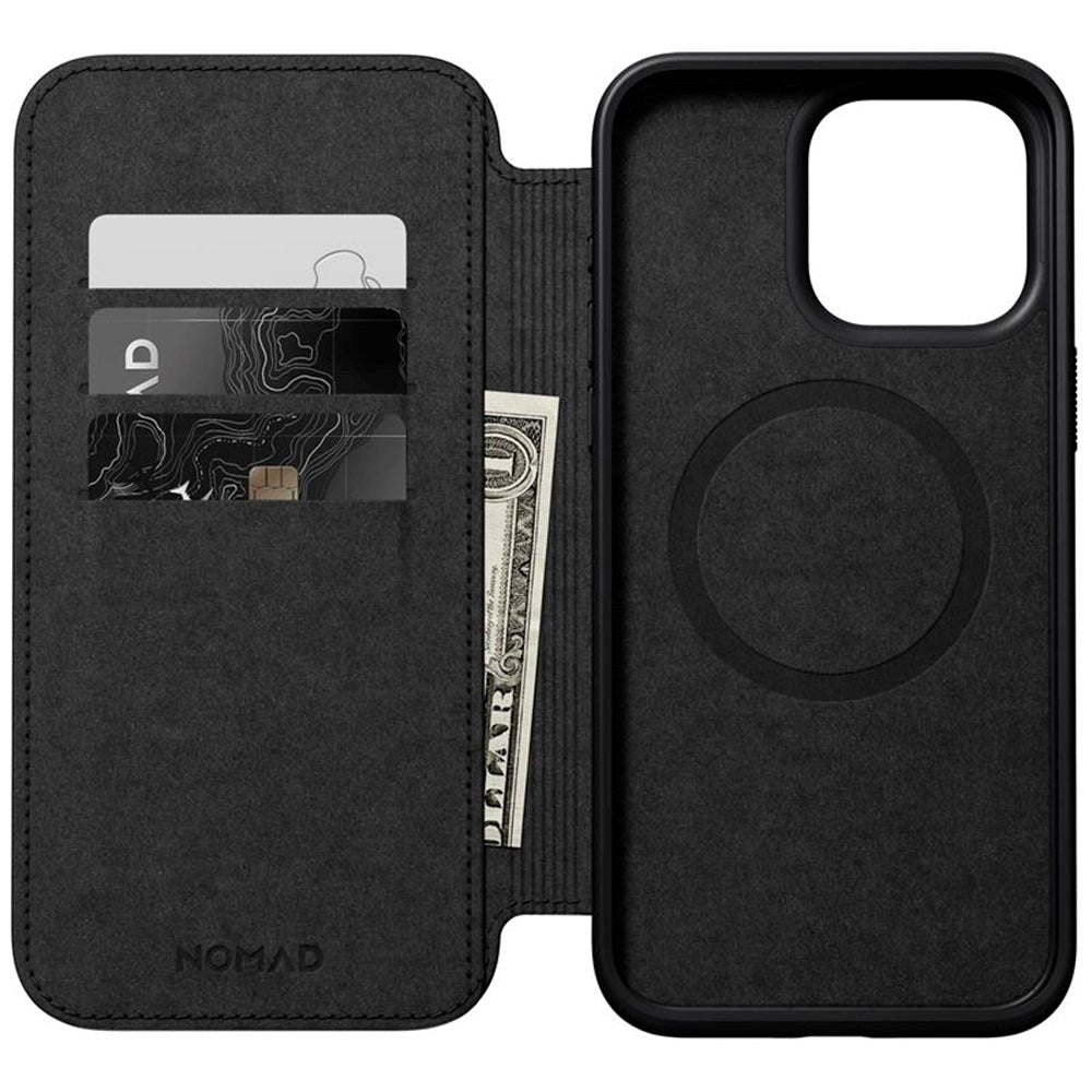 iPhone 15 Pro Max Nomad Modern Leather Folio Case - MagSafe Compatible - Black