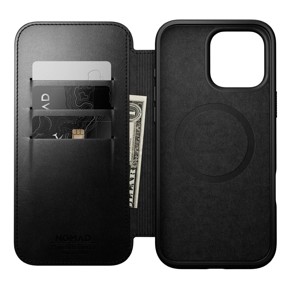 iPhone 16 Pro Max Nomad Modern Horween Leather Folio Case - MagSafe Compatible - Black