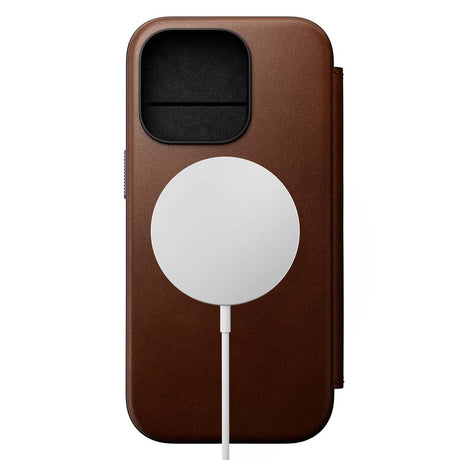 iPhone 16 Pro Nomad Modern Leather Folio Case - MagSafe Compatible - Brown