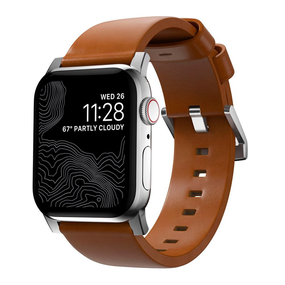 Nomad Apple Watch (42/44/SE/45/46/49mm) Modern Band Strap - English Tan / Silver Hardware