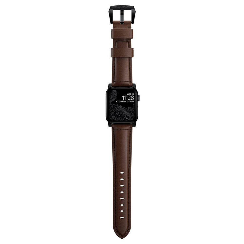 Nomad Apple Watch (42/44/SE/45/46/49mm) Traditional Horween Band Strap - Rustic Brown / Black Hardware