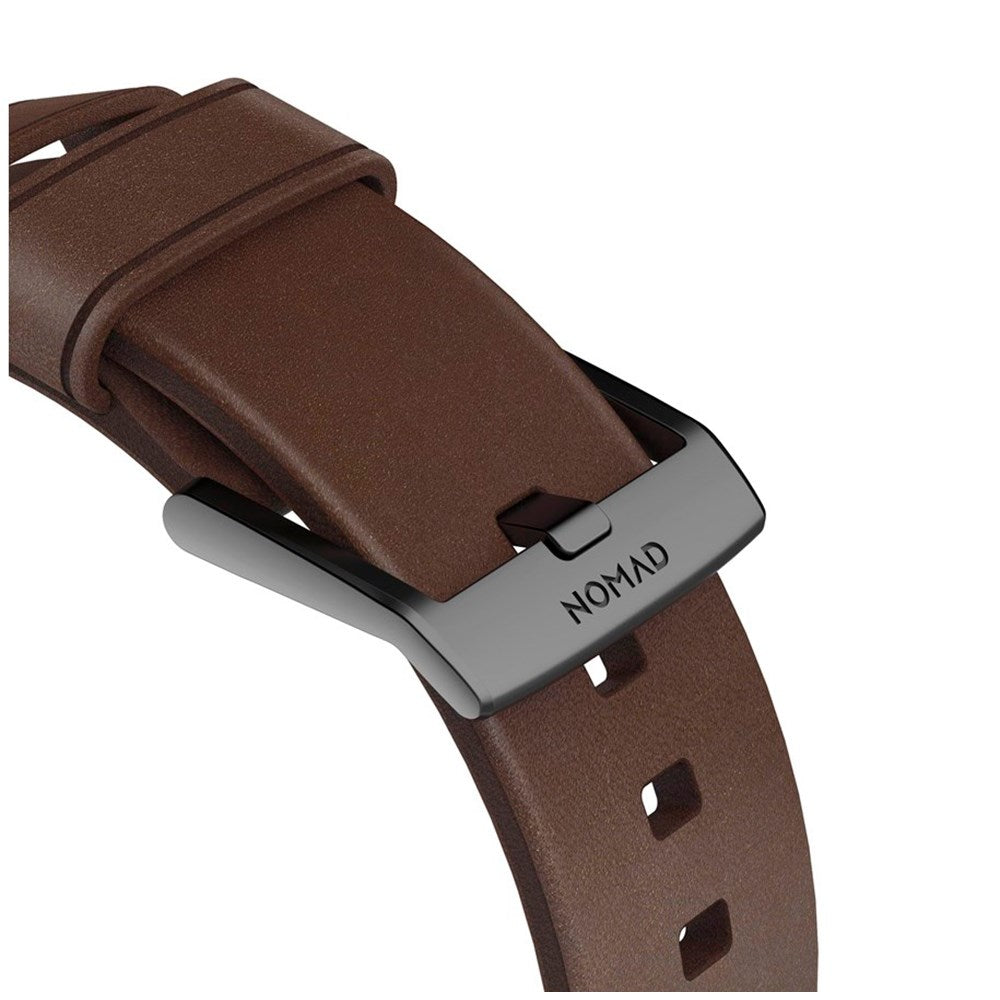 Nomad Apple Watch (42/44/SE/45/46/49mm) Modern Horween Band Strap - Rustic Brown / Black Hardware