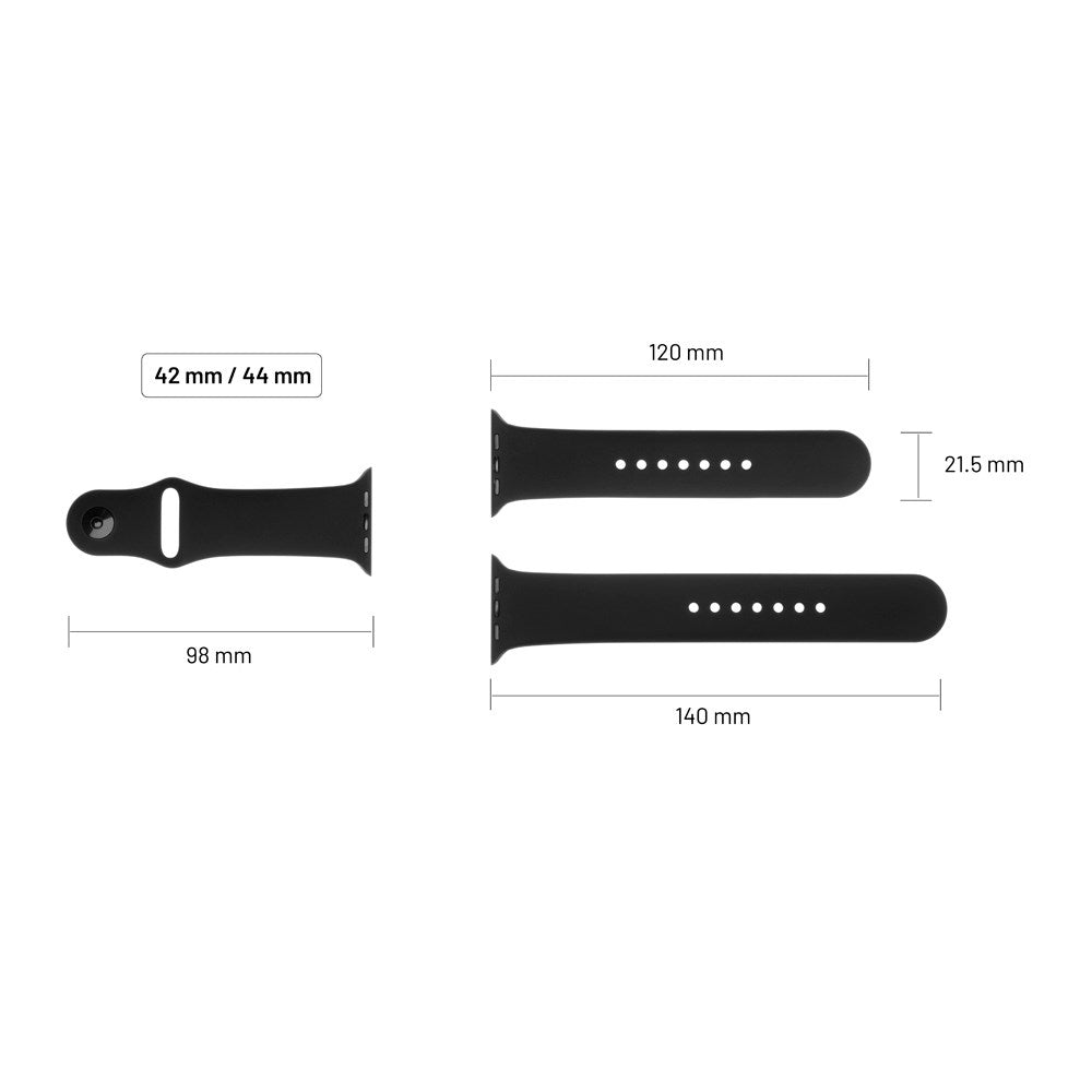 Fixed Apple Watch (42 / 44 / 45 / SE / 49mm) Silicone Strap Set - Black