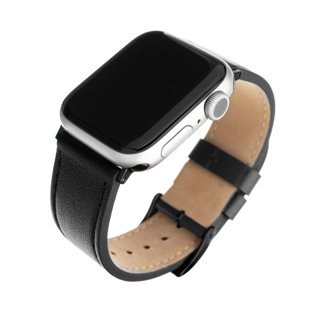 Fixed Apple Watch (42/44/SE/45/46/49mm) Genuine Leather Strap - Black