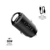 Fixed PD Car Charger 30W - 2x USB-C - USB-C to USB-C Cable - Black