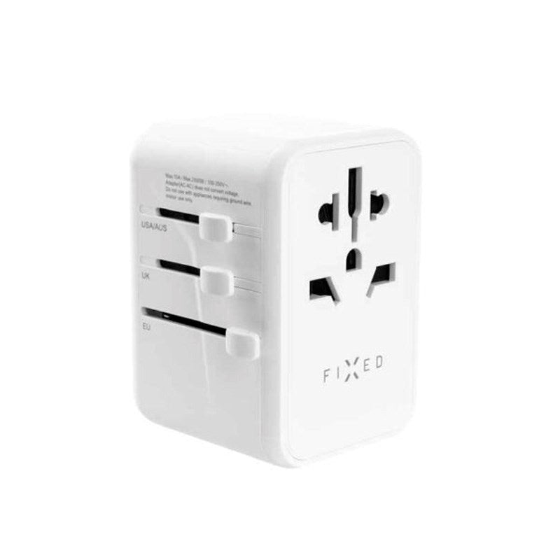 Fixed Universal Travel Adapter 65W EU / UK / USA / AUS - White