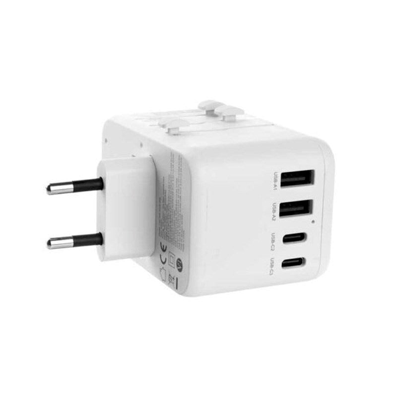 Fixed Universal Travel Adapter 65W EU / UK / USA / AUS - White